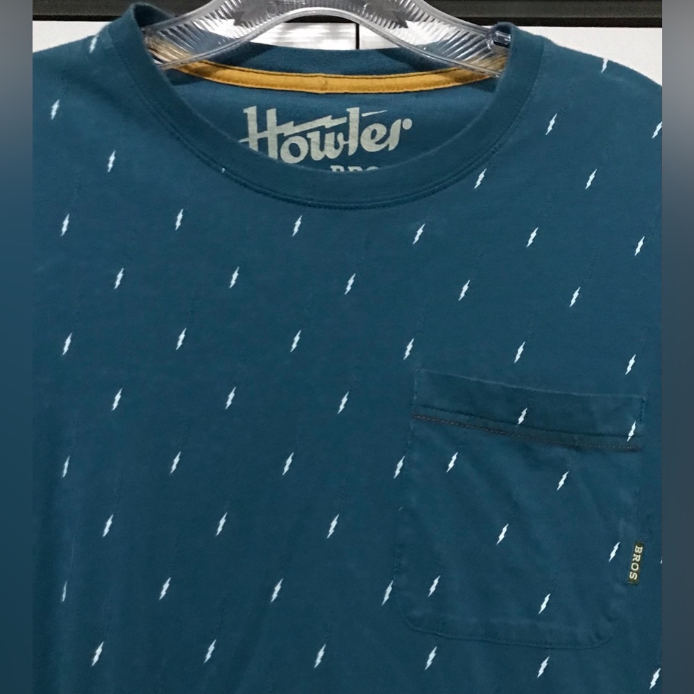 Howler Bros Mens Small Blue Cotton Lightning Bolts Pocket Shirt